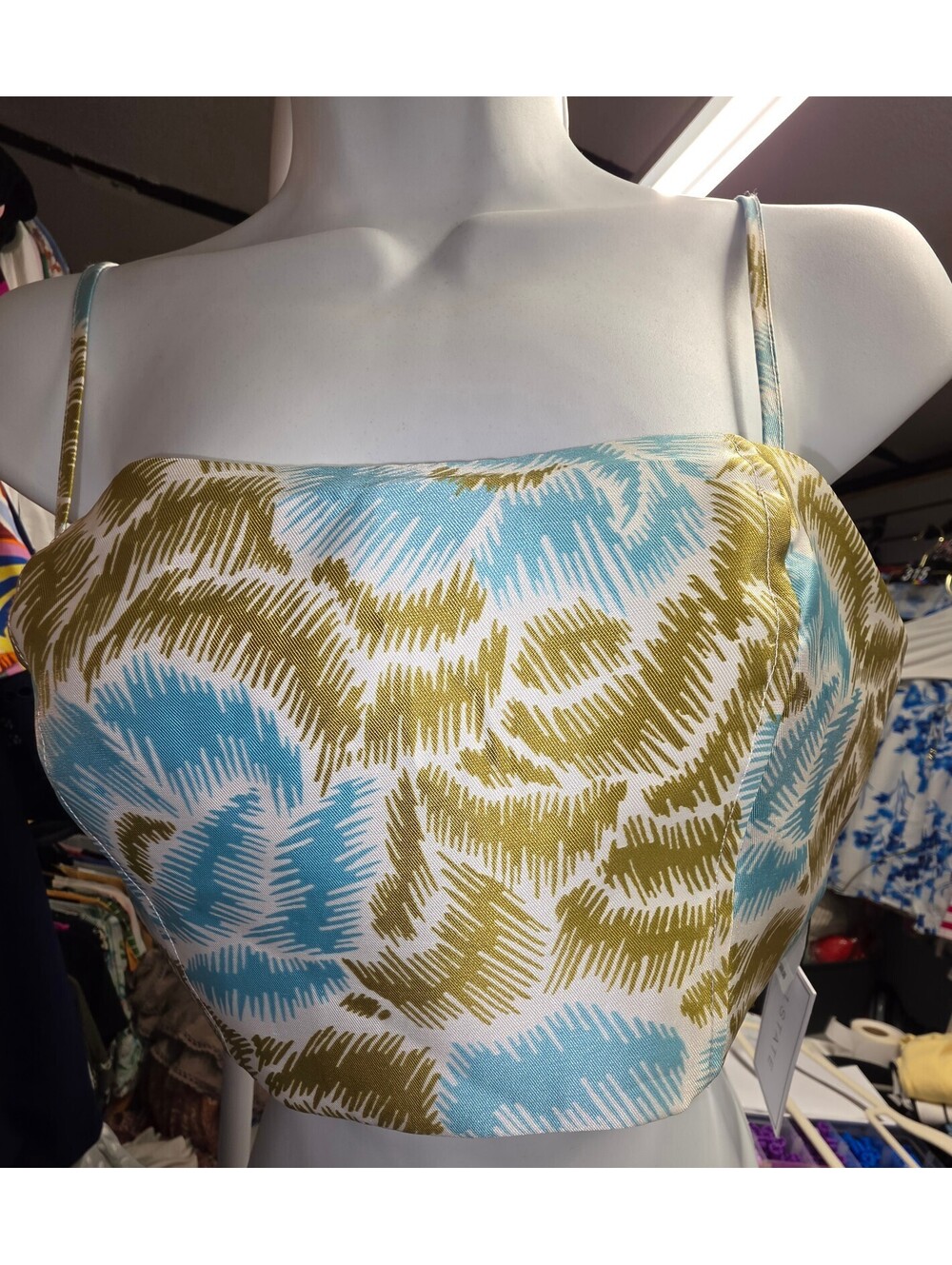 1.STATE Sunshine Times Blue River Palm Print Crop Top NWT Size Small